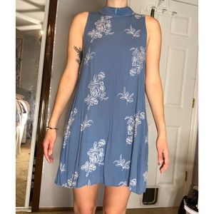 embroidered floral blue high neck dress